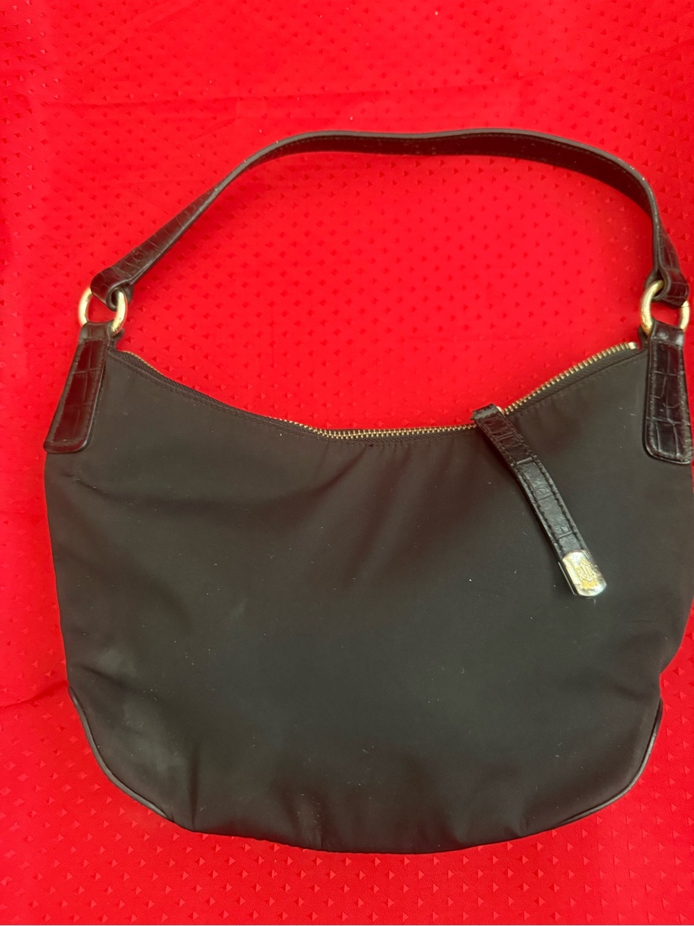 Lauren Ralph Lauren Black Shoulder Bag with Croc-Trim Accents